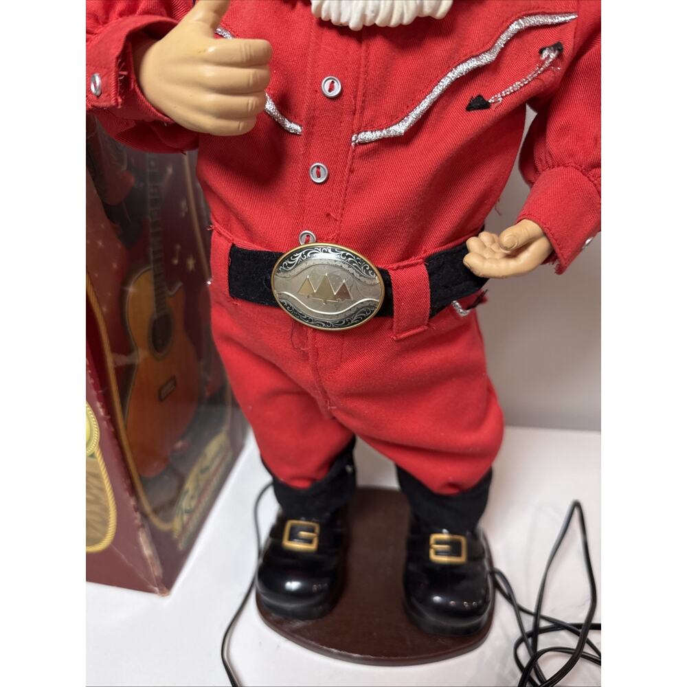 Holly Jolly Rock Santa Animated Musical Dancing Cowboy Christmas Working Box - Picture 4 of 8